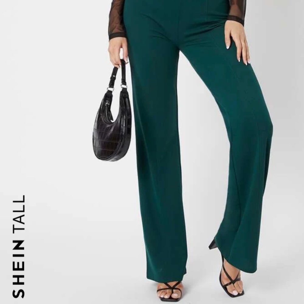 SHEIN Tall Zipper Back Solid Palazzo Pants
